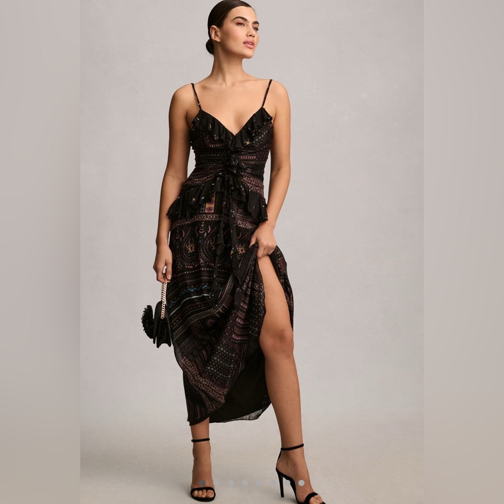 Anthropologie Let Me Be Sheer Printed V-Neck Midi Dress, Various Sizes, NWT - Picture 3 of 9